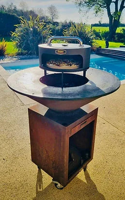 Four à pizza pour brasero acier double cloche 45 cm en pierre rustique cuivrée