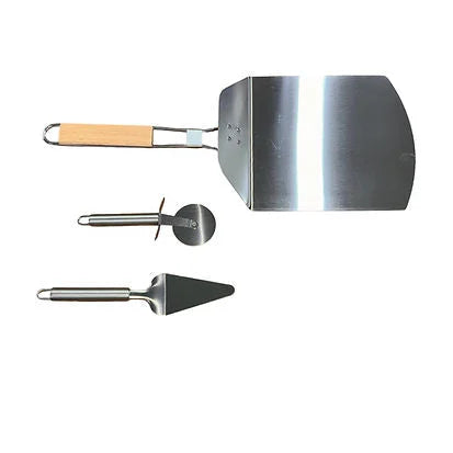 Outil pizza acier inox manche bois pour four à pizza brasero acier double