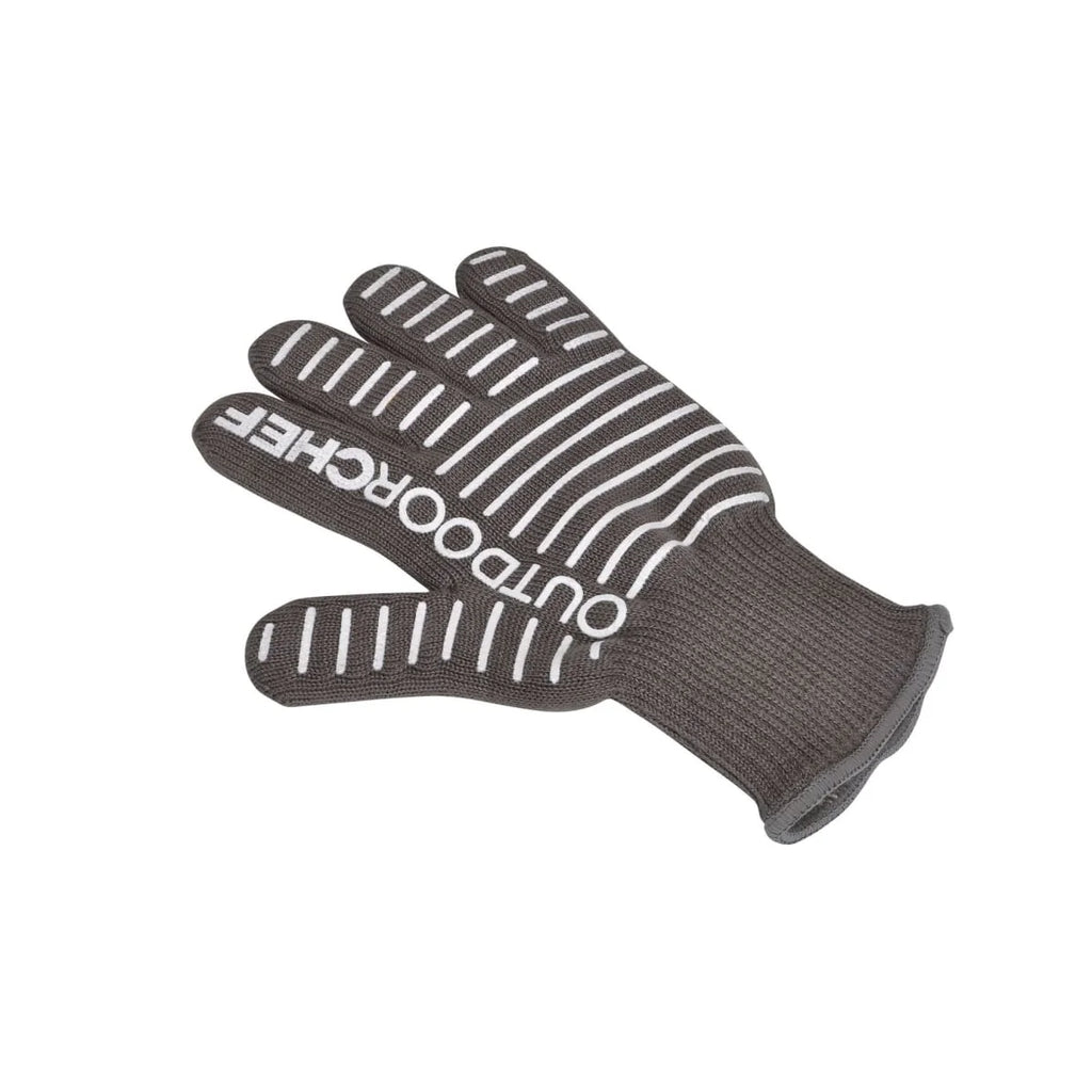 Gants de chef extérieur résistants à la chaleur avec design noir et blanc, paumes avec adhérence en silicone.