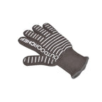 Gants de chef extérieur résistants à la chaleur avec design noir et blanc, paumes avec adhérence en silicone.