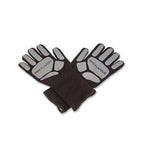 Gants saveur barbecue noir avec accents gris et design de paume texturé.