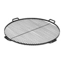 Grille ronde noire avec poignées et pieds pour la stabilité.