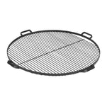 Grille ronde noire avec poignées et pieds pour la stabilité.