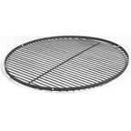 Grille ronde noire avec structure métallique et motif en grille pour la cuisson.