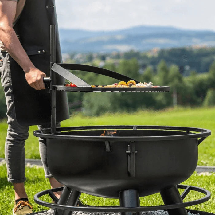 Grille de cuisson acier Ø60 cm pour brasero Bandito, noir avec manche