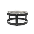 Anneau de foyer au motif spirale noir avec cadre en métal et pieds.