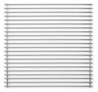 Grille en acier inoxydable avec barreaux horizontaux et une forme rectangulaire, adaptée à la cuisine en extérieur.