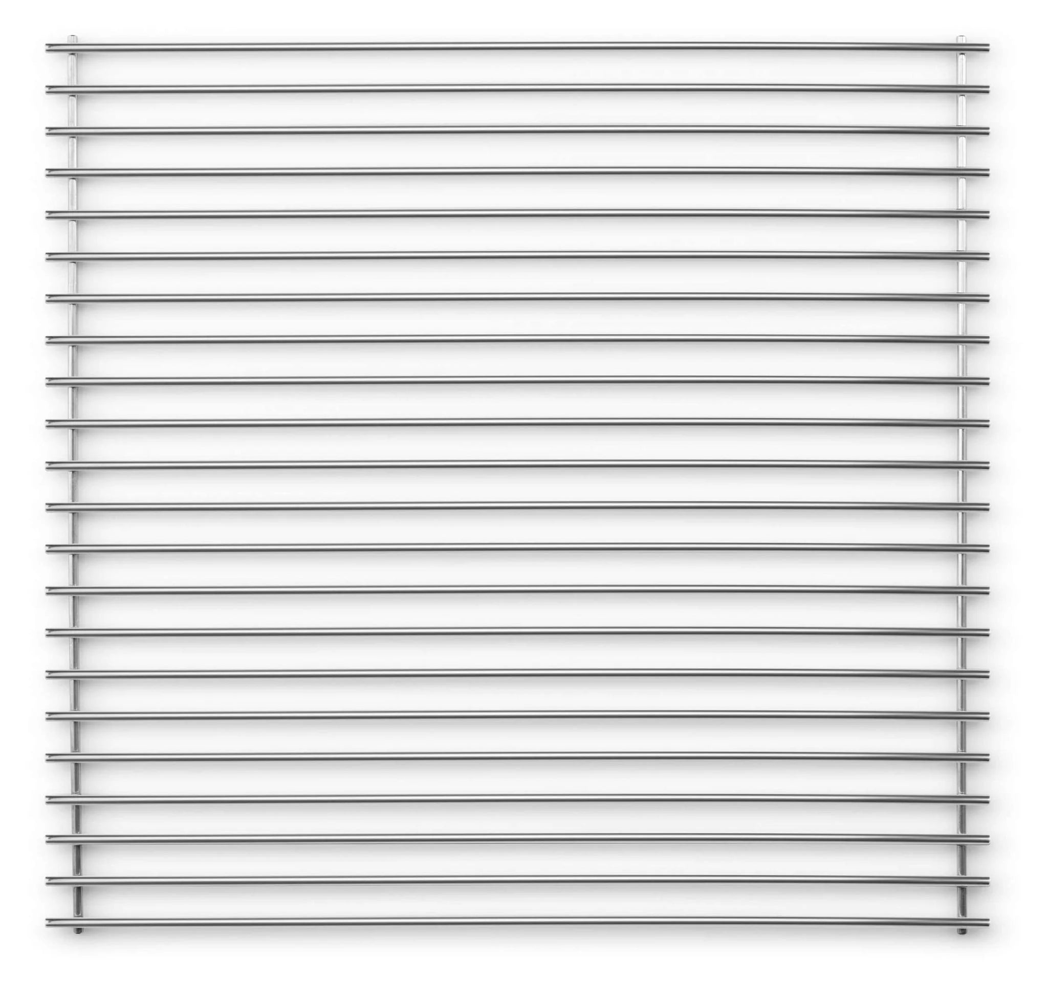 Grille en acier inoxydable avec barreaux horizontaux et une forme rectangulaire, adaptée à la cuisine en extérieur.