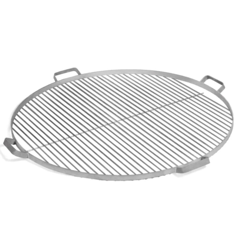 Grille de barbecue en acier inoxydable avec poignées et motif en grille pour la cuisson.