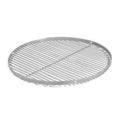 Grille ronde en acier inoxydable avec barreaux croisés en diagonale et un anneau de support central.