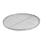 Grille ronde en acier inoxydable avec barreaux croisés en diagonale et un anneau de support central.