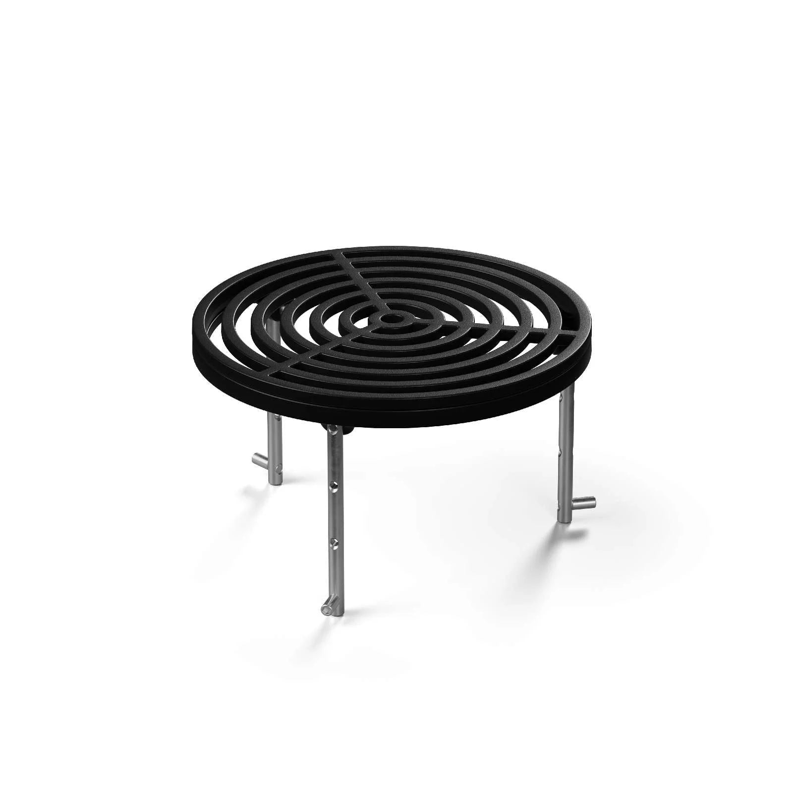 Trampoline spirale noire avec pieds et cadre argentés