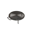 Grille de cuisson en fonte noire avec fentes circulaires concentriques et une poignée latérale.