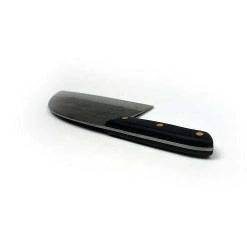 Couteau de chef noir avec manche en bois et lame en argent