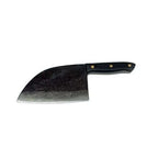 Couteau de chef noir et argent avec manche en bois, probablement d’une marque japonaise.