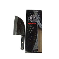 Ensemble de couteaux yakiniku avec manche noir et lame argentée, arborant un design japonais traditionnel.