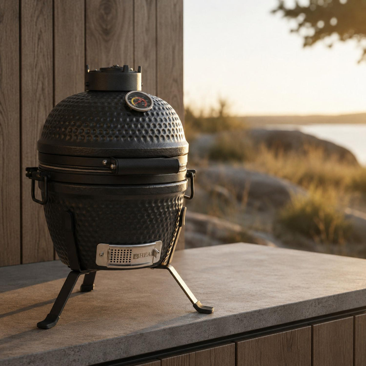 Barbecue kamado céramique 13 pouces noir – HEAT Fyregg — en situation extérieure, vue 4