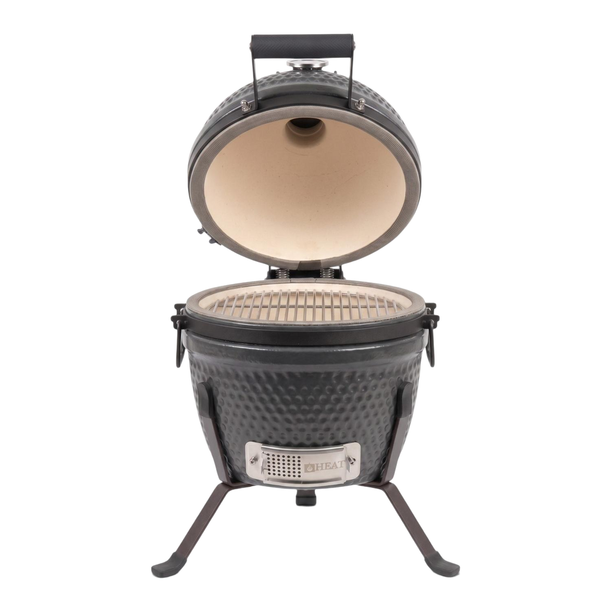 Barbecue kamado céramique 13 pouces noir – HEAT Fyregg — couvercle ouvert