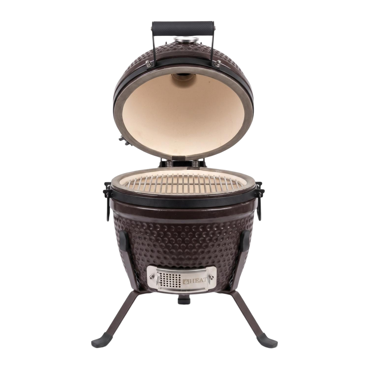 Barbecue kamado céramique 13 pouces brun – HEAT Fyregg — couvercle ouvert
