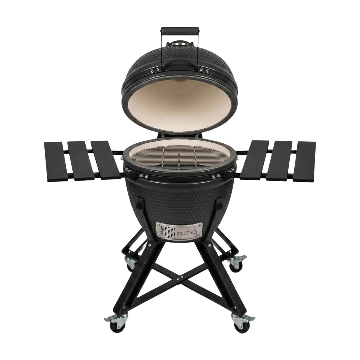 Barbecue kamado céramique 18 pouces noir – HEAT Fyregg — couvercle ouvert