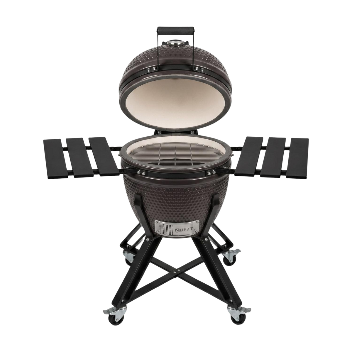 Barbecue kamado céramique 18 pouces brun – HEAT Fyregg — couvercle ouvert