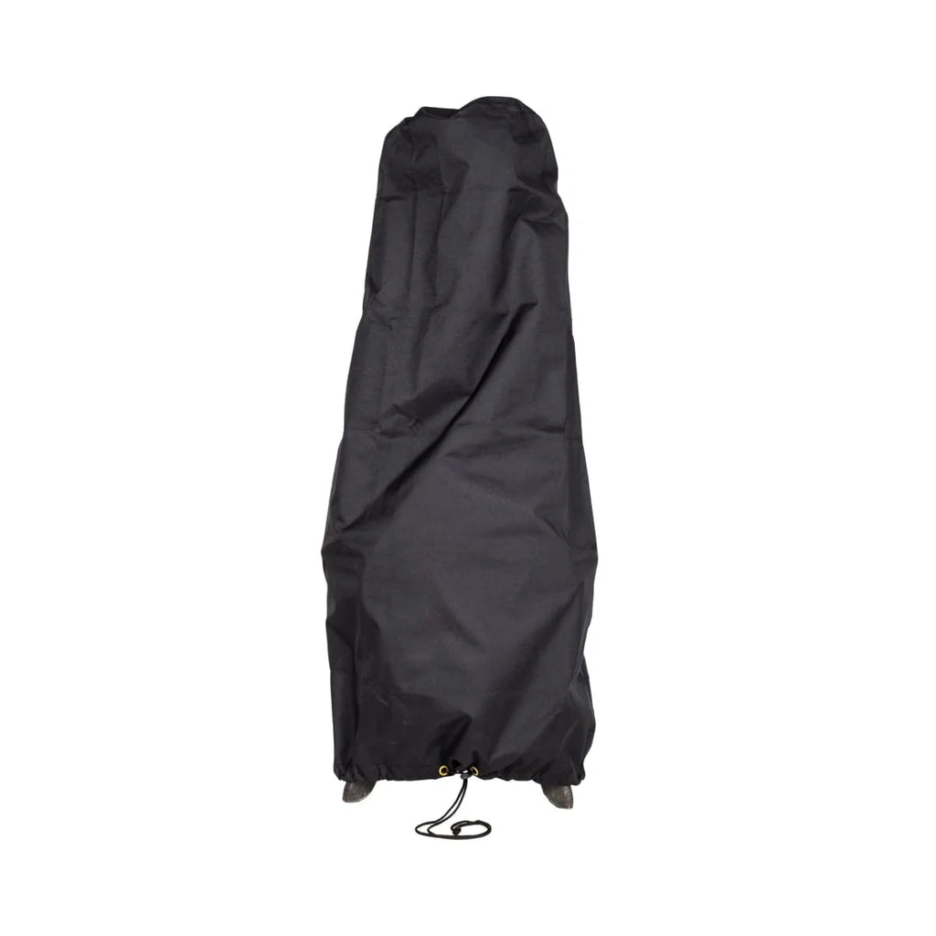 Housse imperméable noire avec fermeture à cordon de serrage.