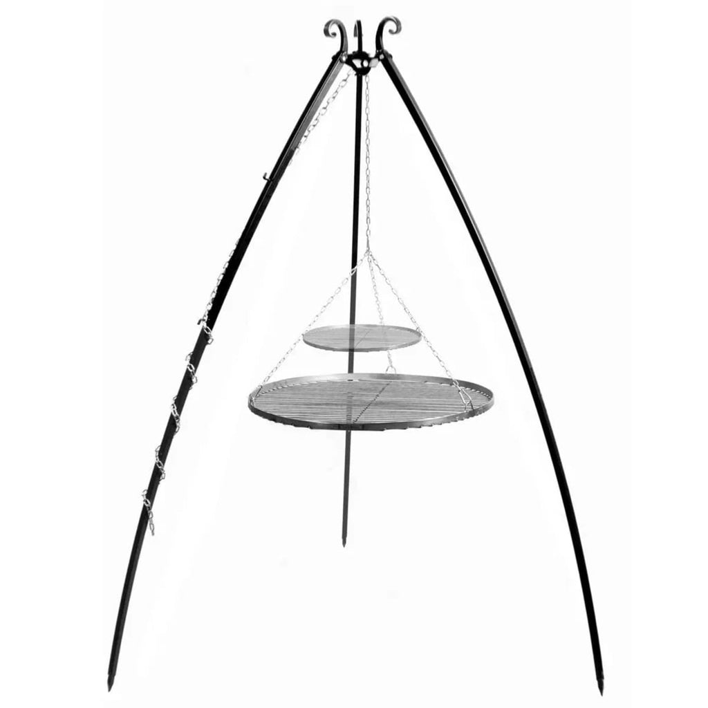 Trépied de cuisson acier 200 cm double grille avec chaînes