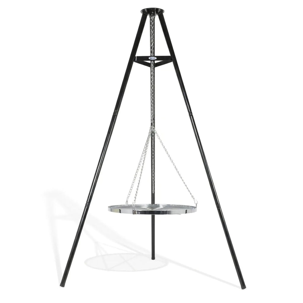 Trépied de cuisson acier noir avec grille suspendue pour brasero
