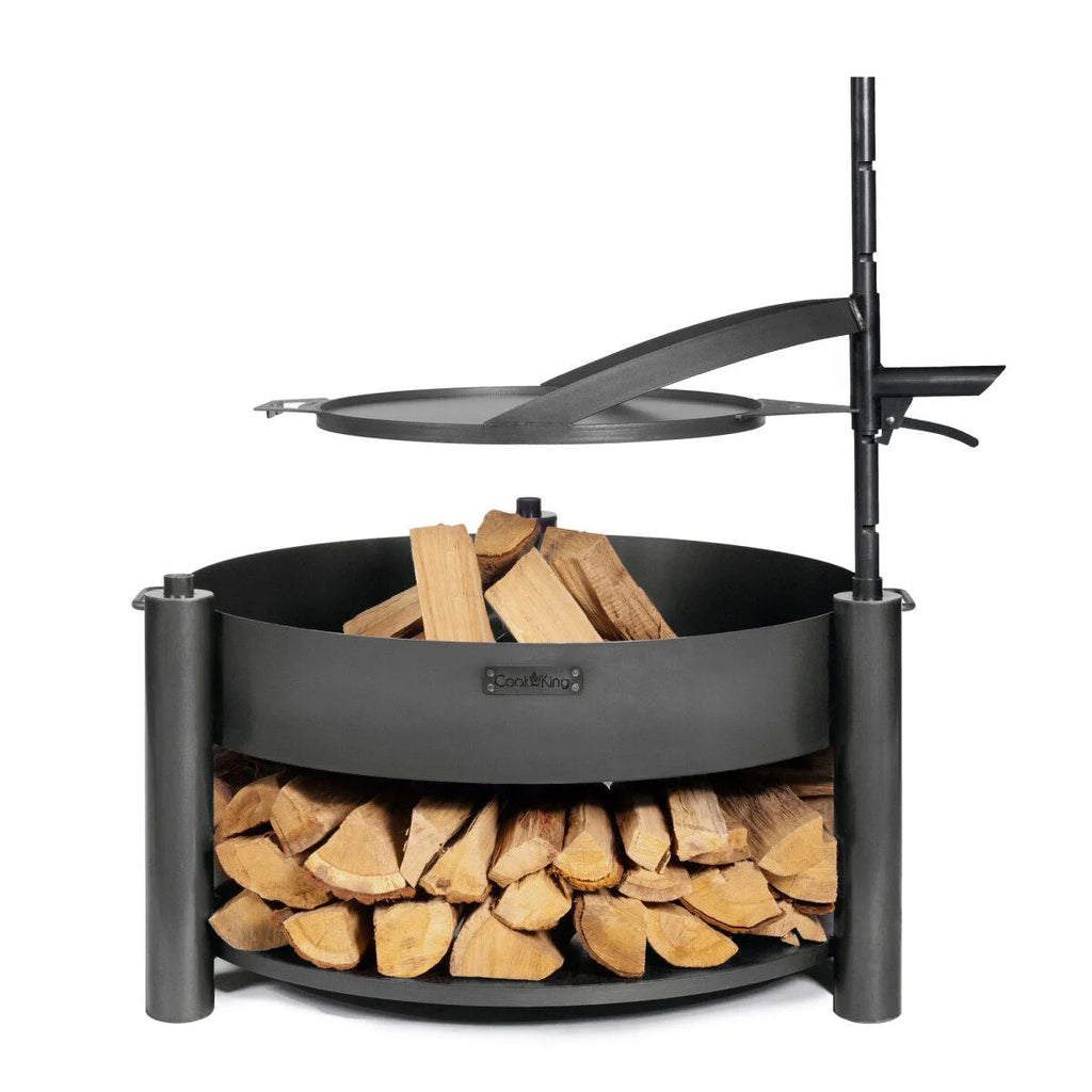Brasero Bandito acier noir avec couvercle et rangement bûches