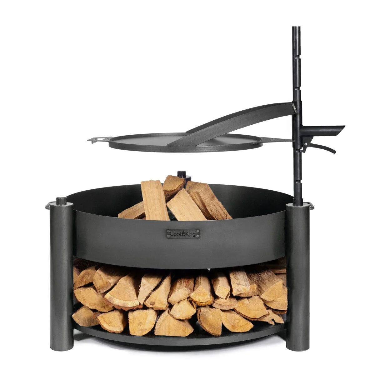 Brasero Bandito acier noir avec couvercle et rangement bûches