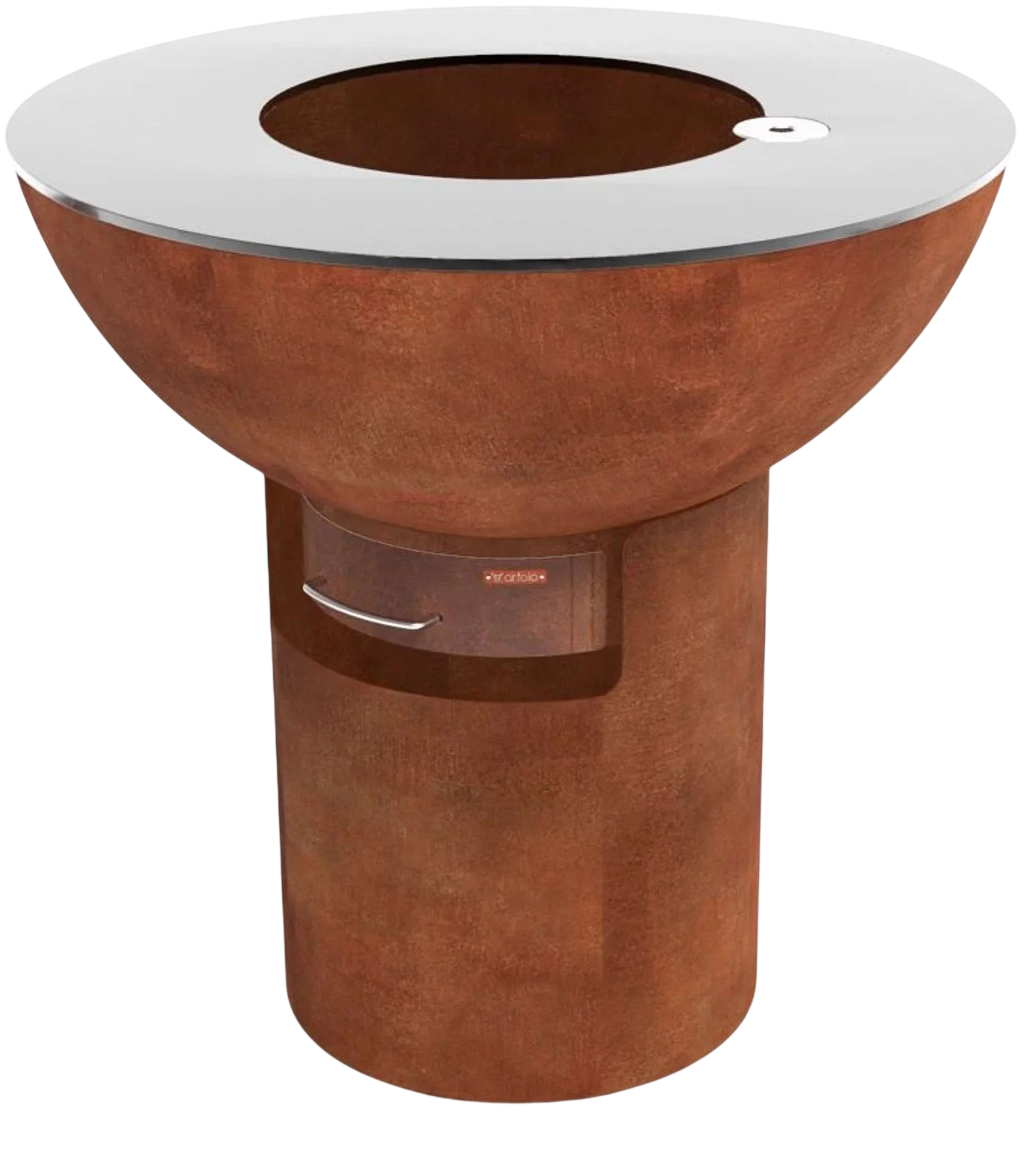 Pédestal en terre cuite avec un dessus métallique et un design moderne.