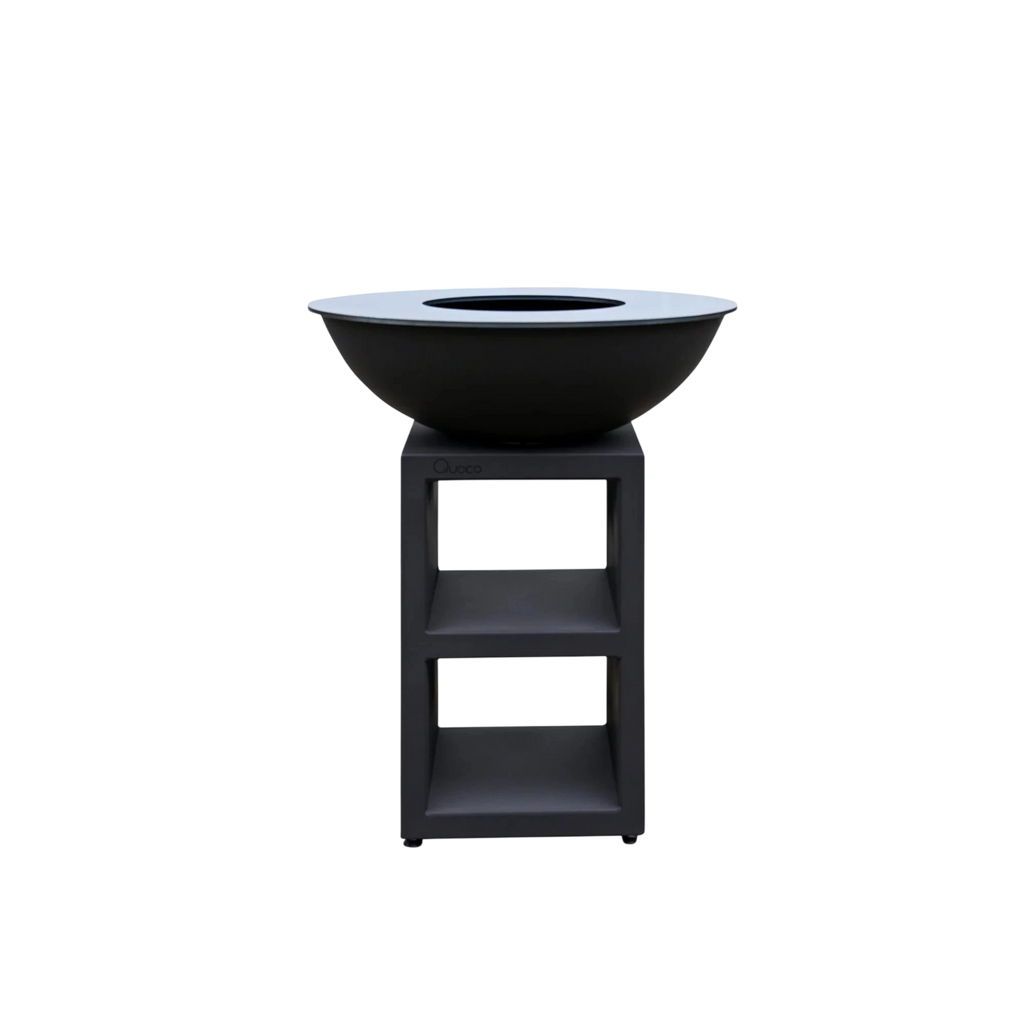 Bol en fonte noire mat avec un design élégant et moderne et un support minimaliste.