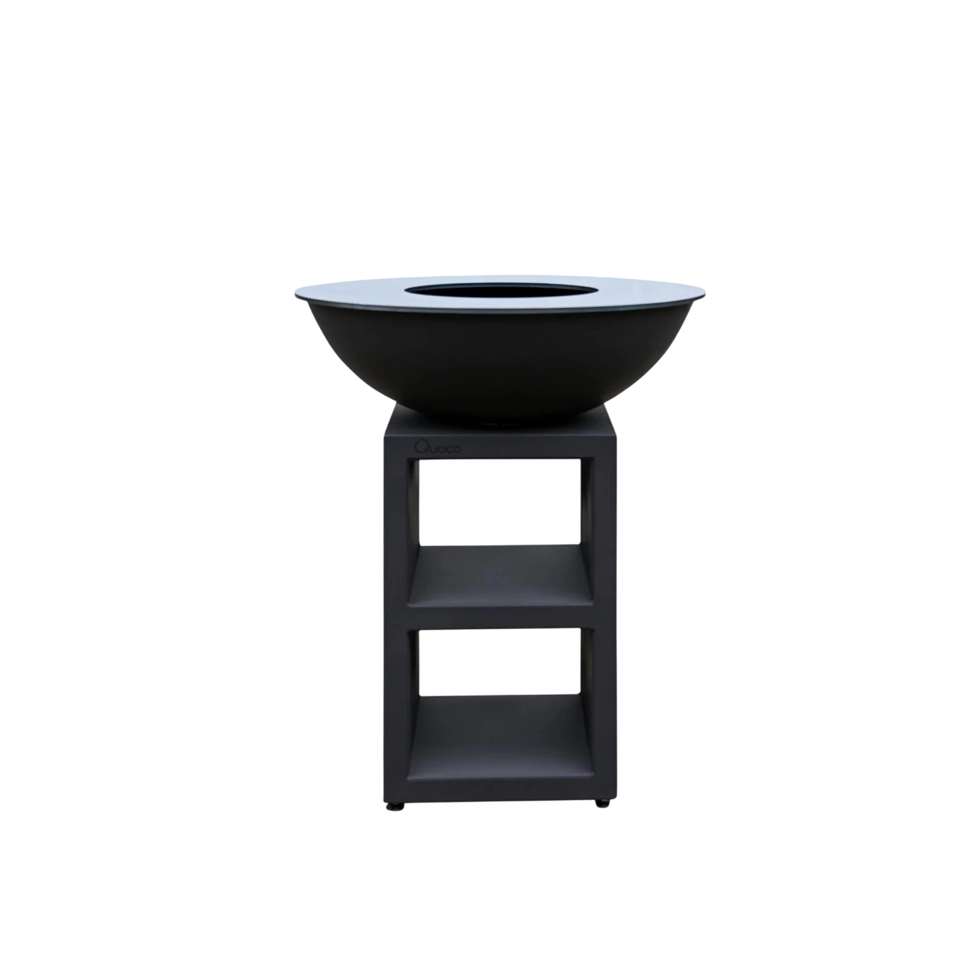Bol en fonte noire mat avec un design élégant et moderne et un support minimaliste.