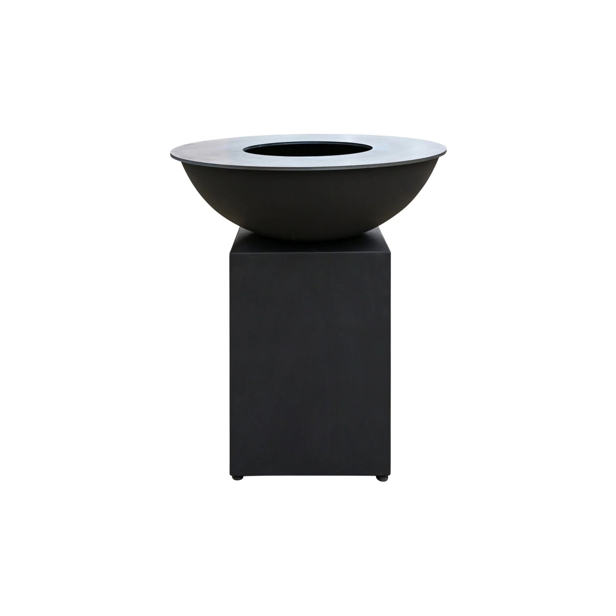 Bol en finition mate noire pour foyer de feu avec un design élégant et moderne et un rebord contrastant en ton argenté.