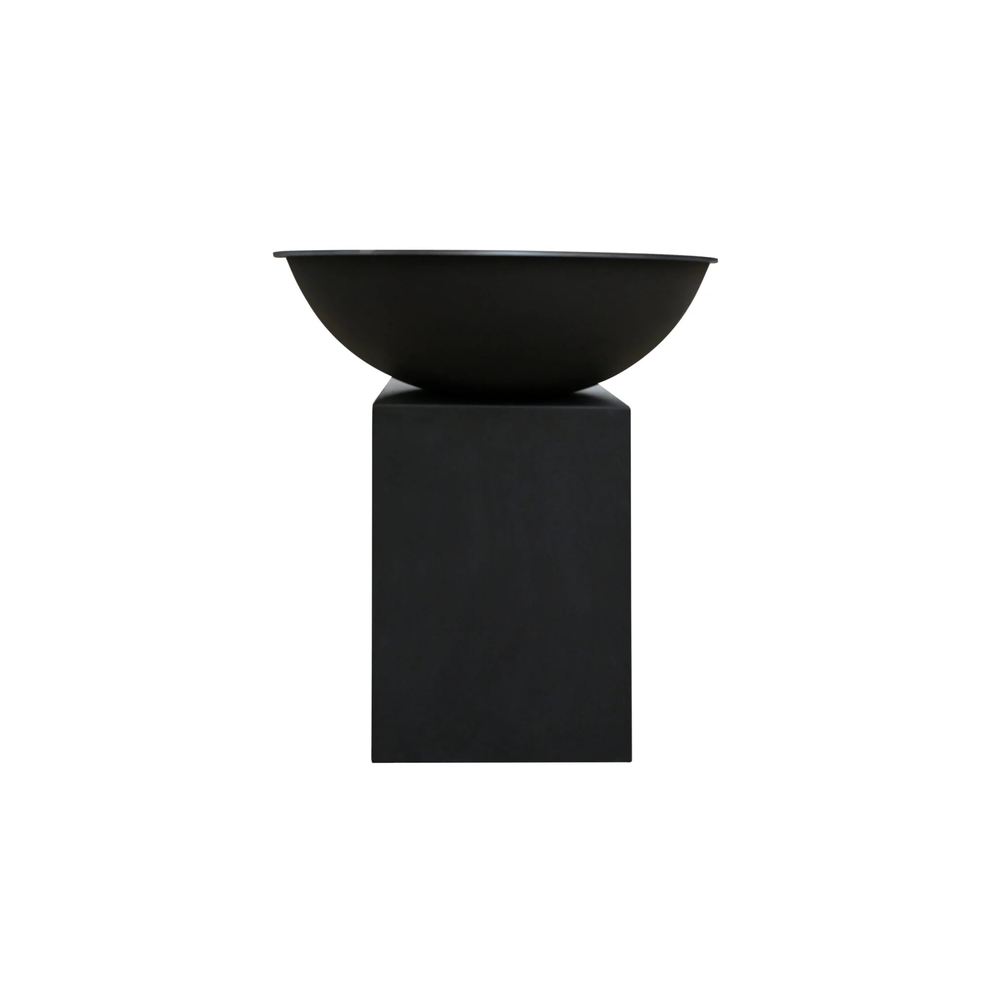 Bol en fini mat noir monté sur une base carrée assortie en piédestal.