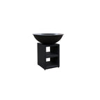 Foyer d’extérieur sphérique noir avec un design élégant et moderne, et un support minimaliste.