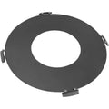 Applique lumineuse circulaire noire avec quatre clips et un trou central pour l’installation.