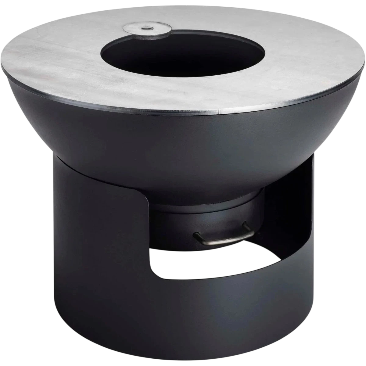 Chauffe-tasse en acier inoxydable et céramique noire avec un design moderne.