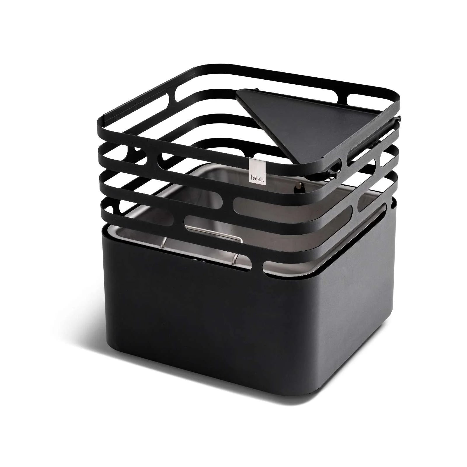 Grille-pain carré noir avec grille métallique et fentes pour tranches de pain, probablement de la marque Breville ou similaire.