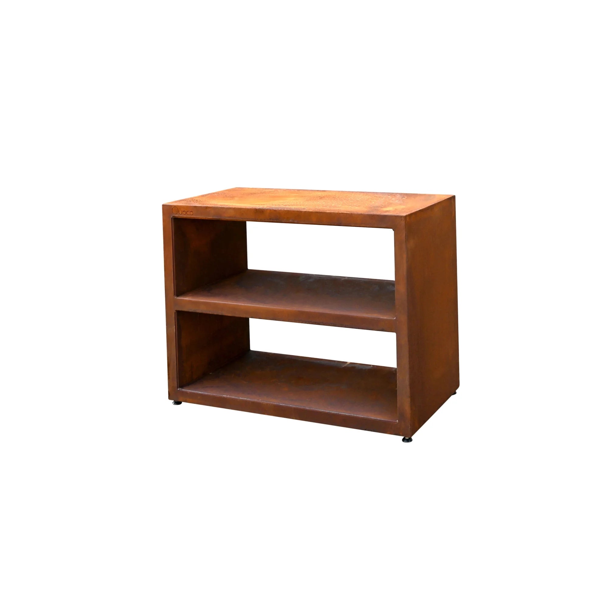 Table d’appoint rustique en acier corten brun à deux étagères
