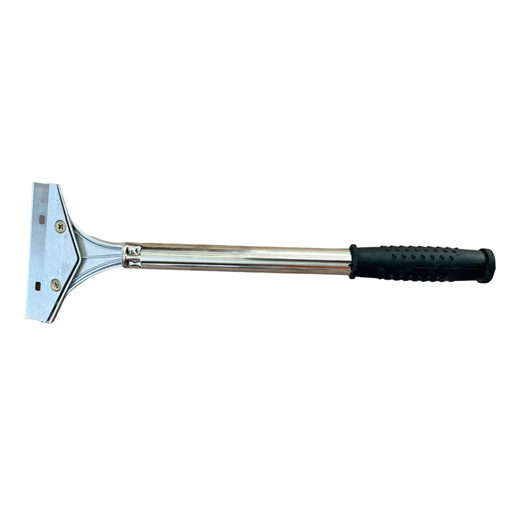 Racloir plancha lame lisse interchangeable manche long argenté à poignée noire texturée