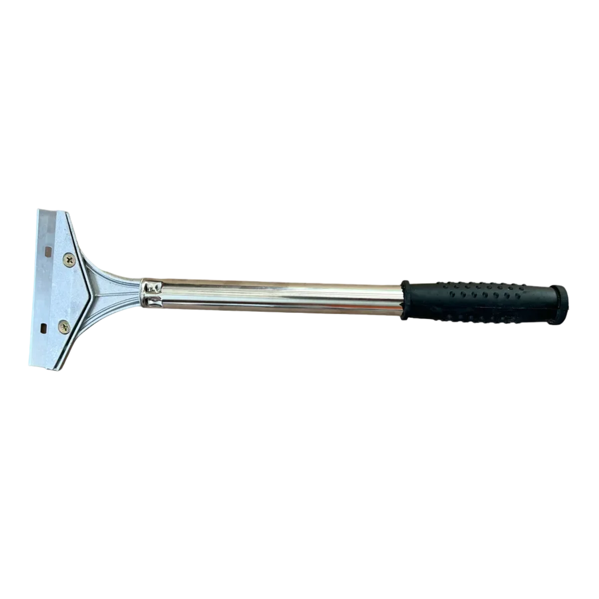 Racloir plancha lame lisse interchangeable manche long argenté à poignée noire texturée