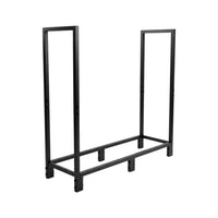 Range-bûches acier noir 122 cm trelopp xl avec cadre rectangulaire robuste et deux supports verticaux pour bois de chauffage
