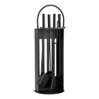 Serviteur de cheminée acier noir fyrset round 65 cm avec poignée arche et emplacements verticaux pour outils fyrset round