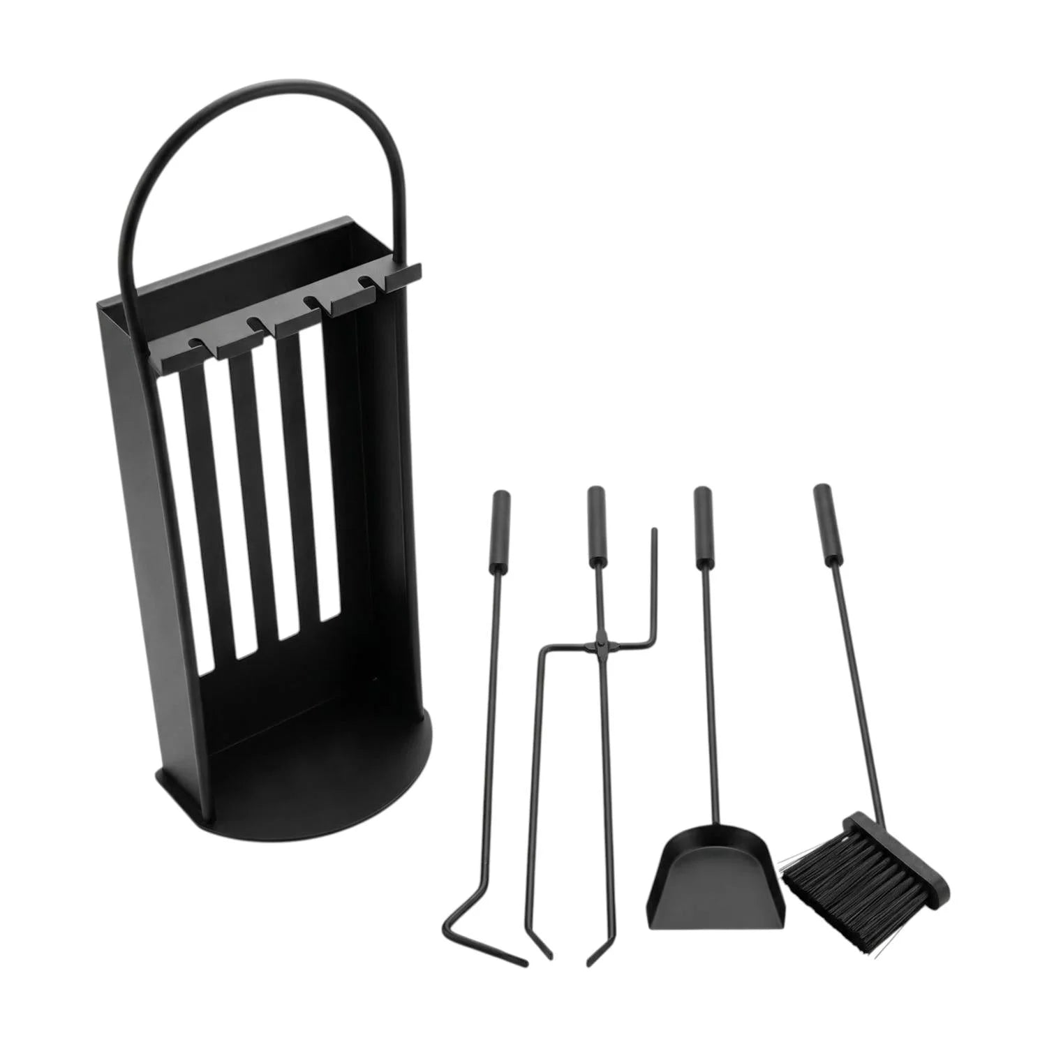Serviteur de cheminée acier noir fyrset round 65 cm avec 4 outils fyrset round et support assorti