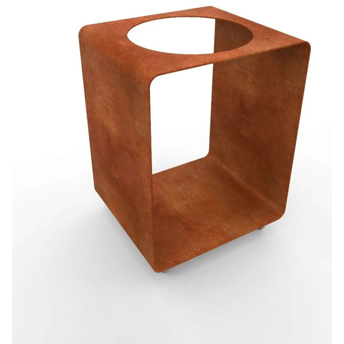 Pot en cube en terre cuite avec trou d’évacuation et surface texturée.