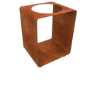 Pot en cube en terre cuite avec trou d’évacuation et surface texturée.