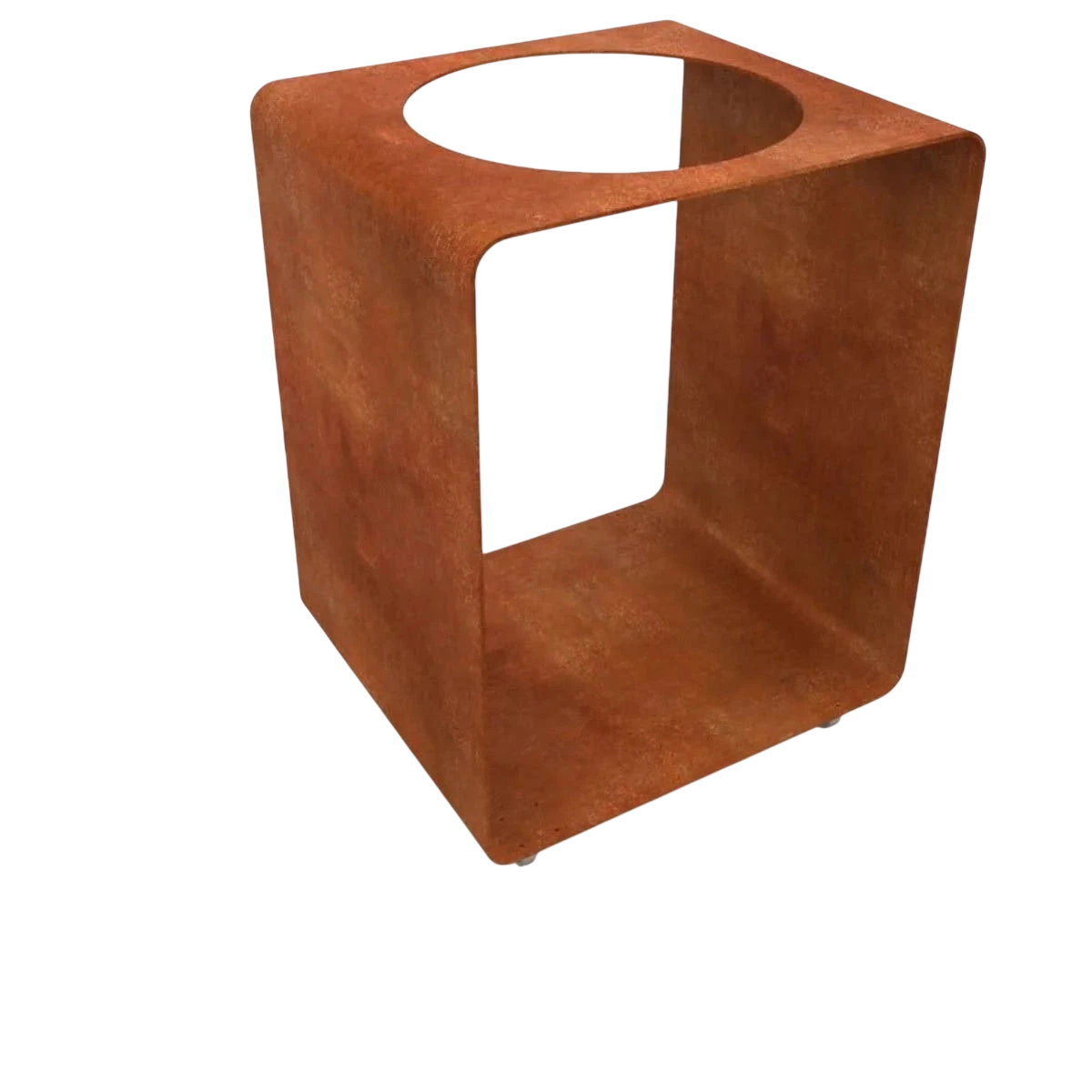 Pot en cube en terre cuite avec trou d’évacuation et surface texturée.