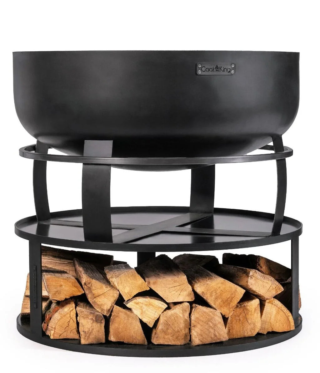 Brasero acier noir rond Ø72 cm avec support bûches acier noir
