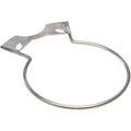 Collier de serrage en métal argenté avec mécanisme à ressort réglable et design courbé pour un serrage sécurisé.